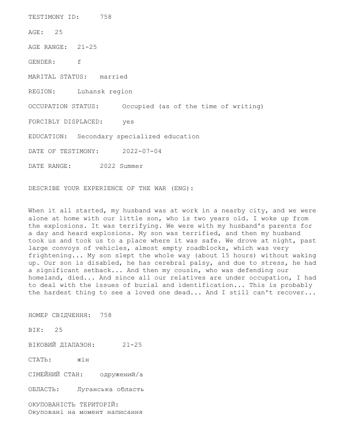 Screenshot of Testimony 758