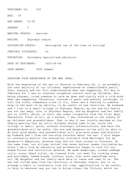 Screenshot of Testimony 250