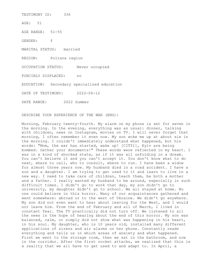 Screenshot of Testimony 336
