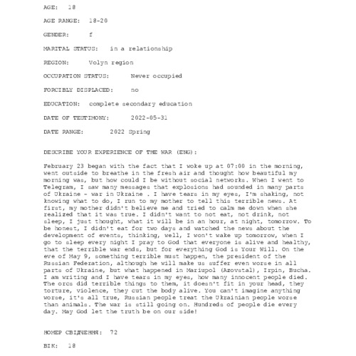 Screenshot of Testimony 72