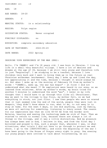 Screenshot of Testimony 19
