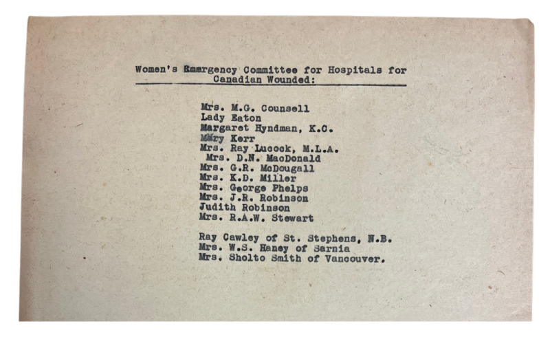 List of Members of the Women’s Emergency Committee for Wounded Veterans