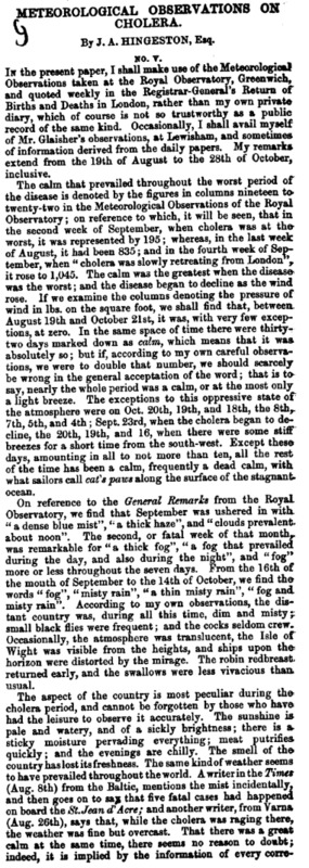 Meteorlogical Observations on Cholera (1854)