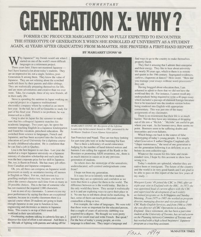 [Margaret Lyons Commentary on Generation X on Mac Times Newspaper]