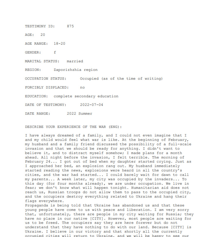 Testimony 875 - Screenshot