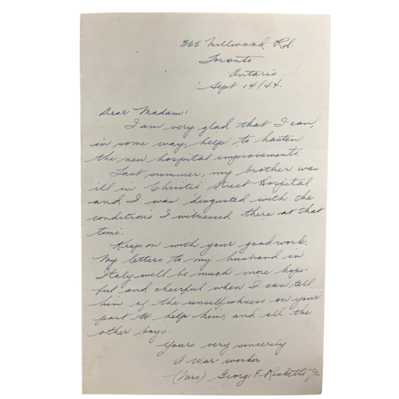 Letter from (Mrs) George E. Ricketts Jr.