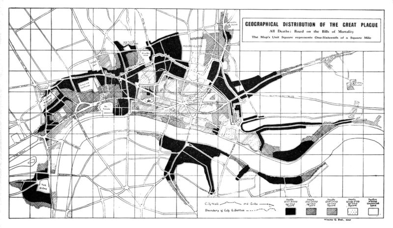 Chart of distribution of the Great Plague, 1665