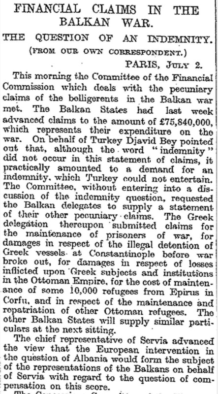 Financial Claims in the Balkan War