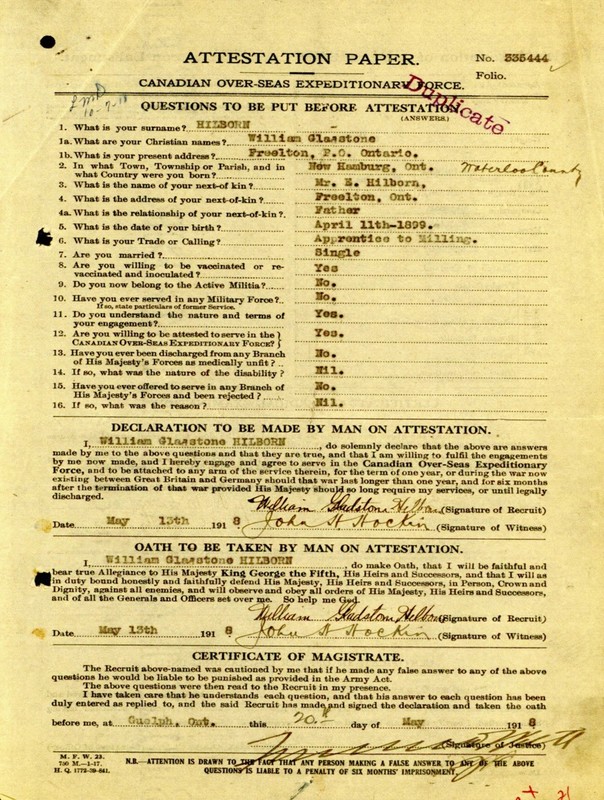 William Hilborn Attestation Papers