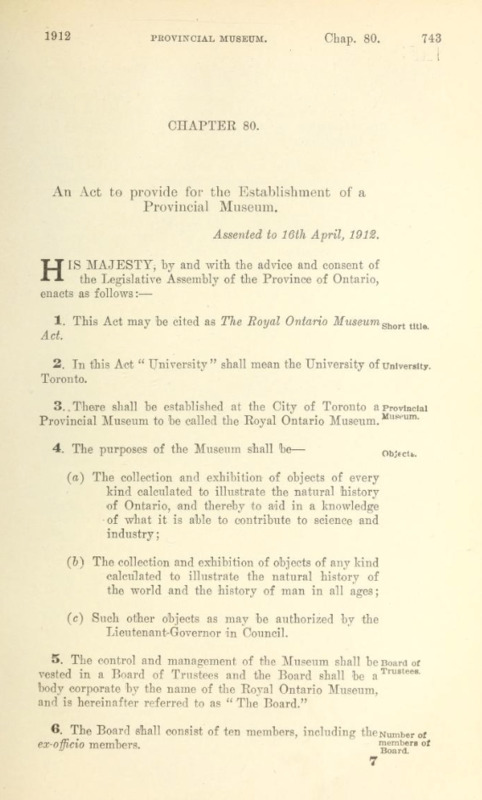 The Royal Ontario Museum Act p. 1