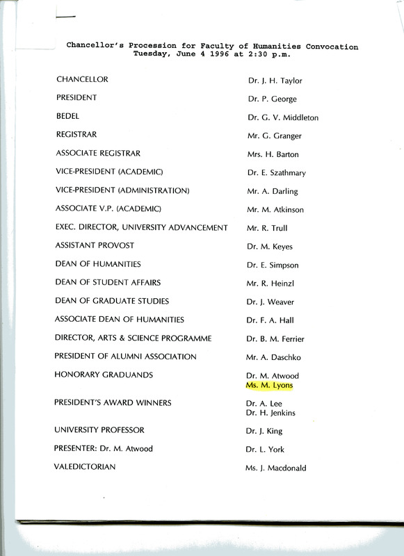 1996 Convocation Programme pg. 2