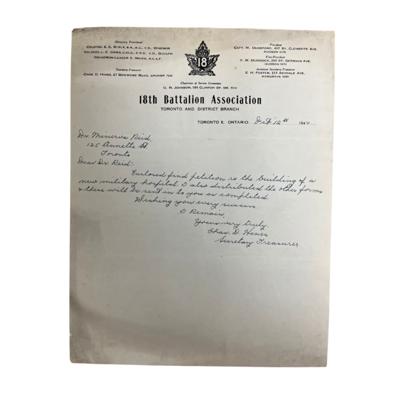 Letter from the 18th Battalion Association 