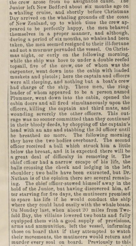 First Newspaper Account of Violent Mutiny