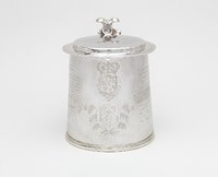 Tankard engraved with scenes depicting the Great Plague, 1675/1676