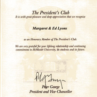 [Letter recognizing the Lyons as honorary members of the President's Club]