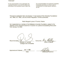 Order in Council for the re-appointment to McMaster University Foundation