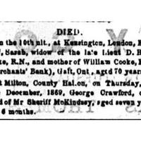 Hamilton Spectator Obituary, 1870