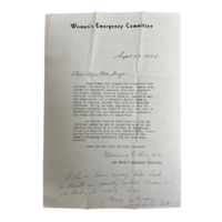 Letter of Thanks from the Women’s Emergency Committee