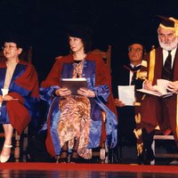 [Margaret Lyons, Margaret Atwood, and Peter George at Convocation