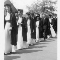 Margaret and classmates waiting to graduate